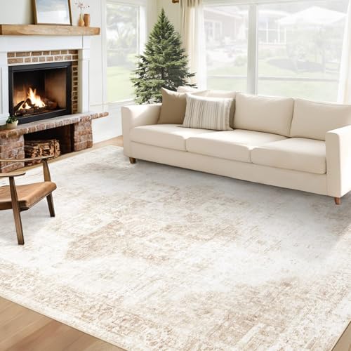 Washable 6x9 Area Rug Beige Vintage Boho Medallion Non-Slip Soft Low Pile for Living Room