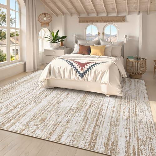 Brown 8x10 Non-Slip Washable Area Rug for Living Room & Bedroom - Soft & Stain-Resistant