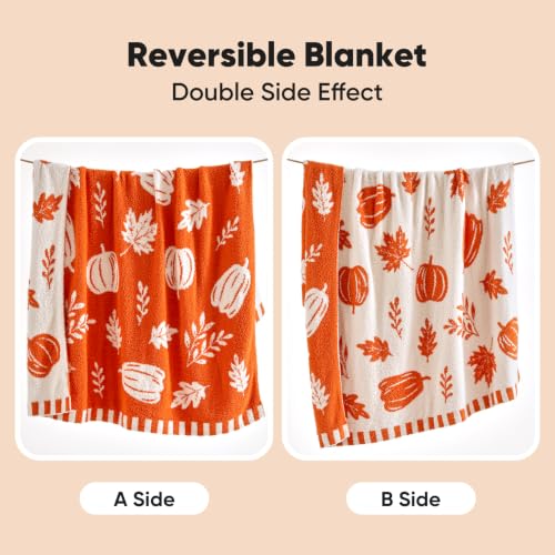 Fall Pumpkin Leaf Reversible Throw Blanket 50x60 Inches - Cozy Halloween Decor