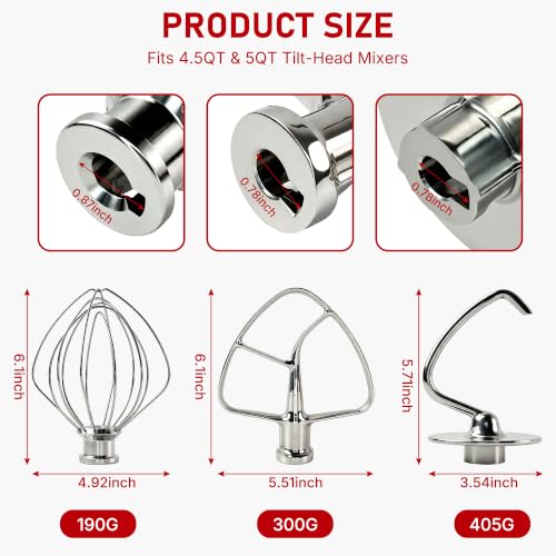 3-Piece Stainless Steel Stand Mixer Attachments Set for KitchenAid