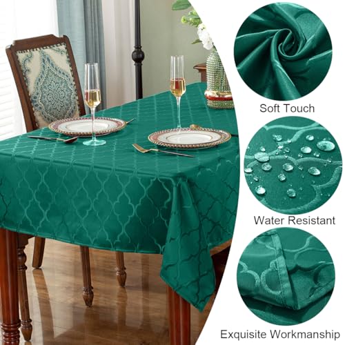 SASTYBALE Christmas Green Rectangle Jacquard Tablecloth 84x60 Inches Holiday Decor