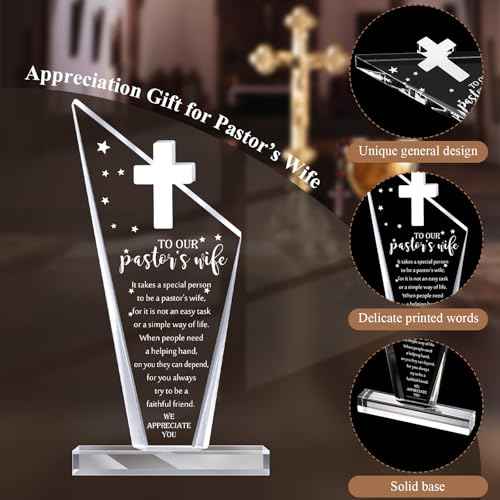 Kosiz 1 Pcs Pastor Appreciation Gifts Christian Decorations Acrylic Cross Plaques for Men Women Church Retirement Keepsake Religious Thank You Gifts Decor Gratitude Saying Sign (Pastor Wife)