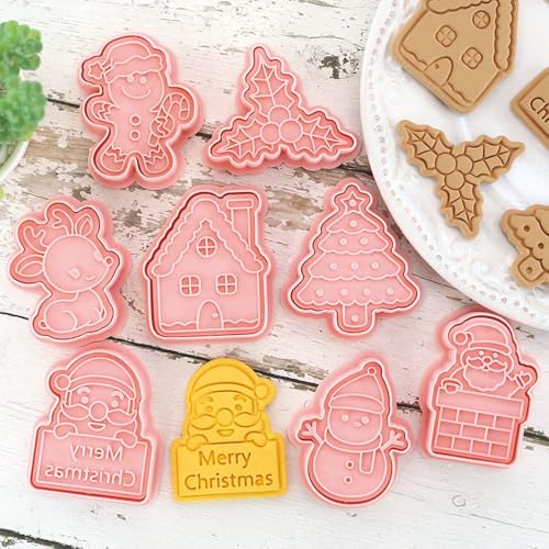 Lutoku 8 Piece Mini Christmas Cookie Cutters & Stamp Set - Xmas Theme (Christmas-3)