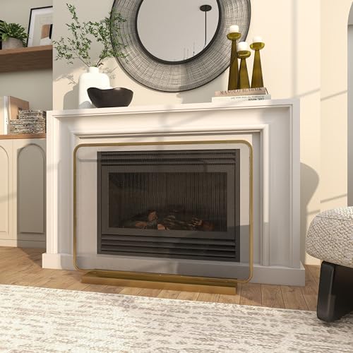 Gold Metal Geometric Fireplace Screen - 38 Inch Indoor Decor