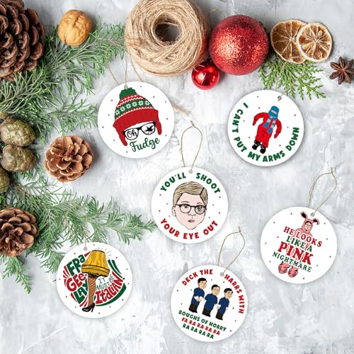 Cheroloven Christmas Movie Wooden Ornaments Set - Funny Holiday Tree Decor, 6 Pcs