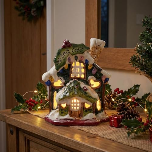 Blue Sky Clayworks Holly Berry Ceramic Candle House with Tea Light Holder