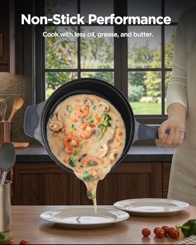 12-Inch Nonstick Deep Sauté Pan with Lid, 6 Quart Large Skillet