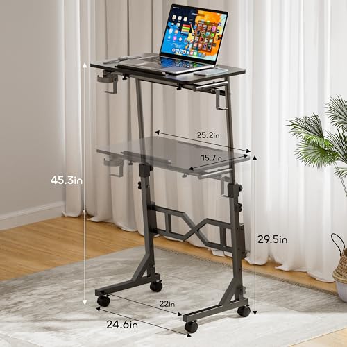 Small Standing Desk with Wheels - Adjustable Height 29.5-45.3 Inch, Black