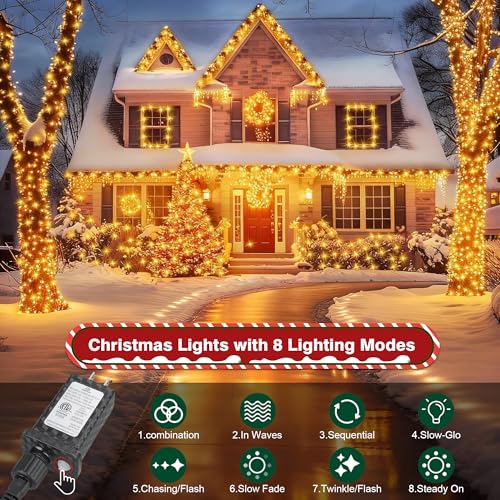 Dofulay 1200 LED Christmas Firecracker String Lights 88FT Waterproof Warm White