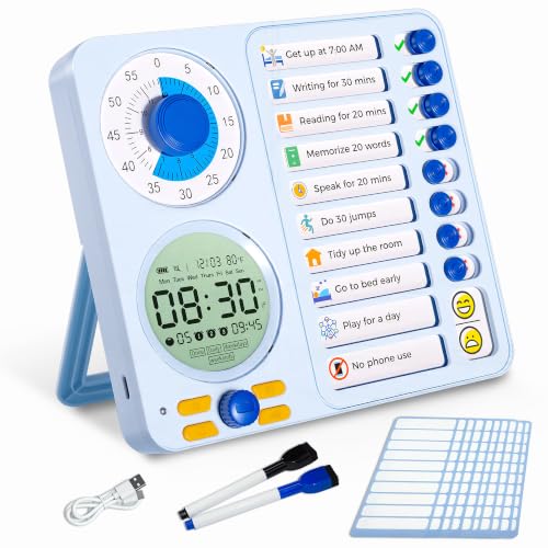Blue 3-in-1 Visual Timer for ADHD Chore Chart & Task Planner Kids & Adults