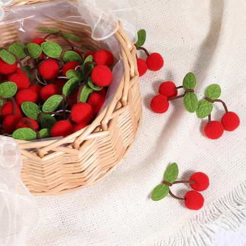 3 Pack Pom pom Felt Bunting Banner, Cherries Birthday Decoration, DIY Fruit Hanging Decorations, Home Decor Garland Decorations for Birthday Christmas Decor