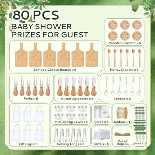 Wishfond 6-Piece Bamboo Baby Shower Gift Set with Cheese Boards & Utensils - Silver Square