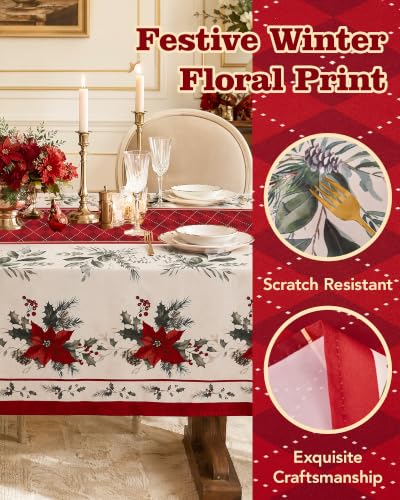 Christmas Tablecloth Rectangle, Holiday Dining Decor, 60x102 Inch
