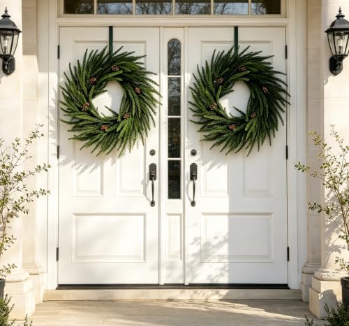 21-inch Norfolk Pine Wreath Christmas Front Door Decor - Real Touch & Pinecones