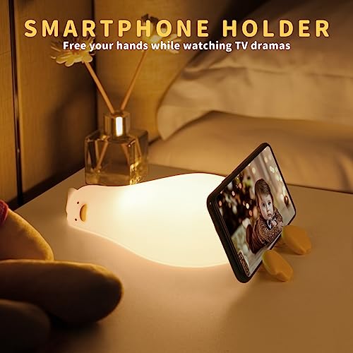 Lying Flat Duck Night Light, LED Squishy Duck Lamp,Cute Silicone Dimmable Nursery Nightlight,Rechargeable Bedside Touch Lamp for Breastfeeding Toddler Baby Kids Room Decor
