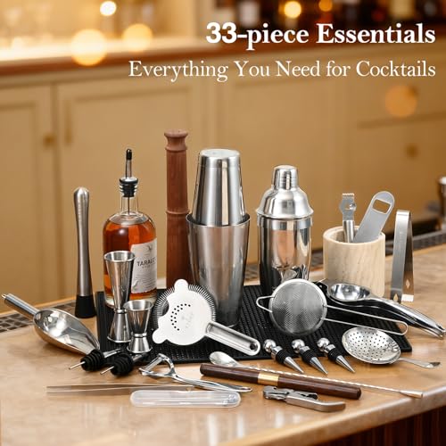 Professional 33-Piece Bar Tool Set with Cocktail Shaker and Accessories