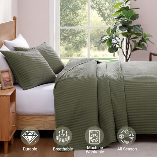 WRENSONGE Olive Green California King Oversized Quilt Bedding Set - 3 Piece