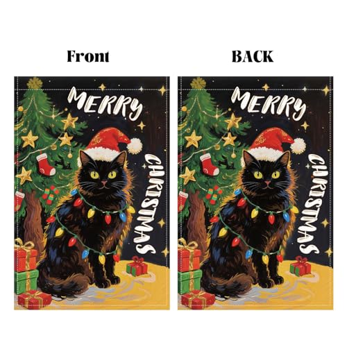 Merry Christmas Garden Flag 12x18 Inch Double Sided Black Cat Xmas Winter Yard Flag Small Mini Yard Lawn Outside Holiday Party Decoration Outdoor Christmas Decorations