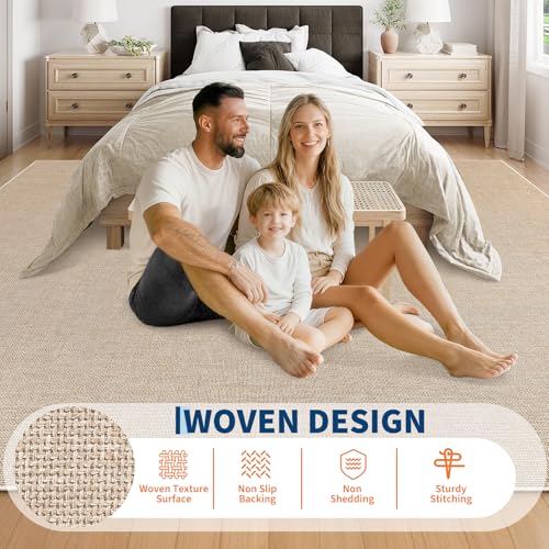 Garvee Modern Washable Solid Rug 8x10 ft Tan for Living Room - Non-Slip, Low-Pile Area Rug