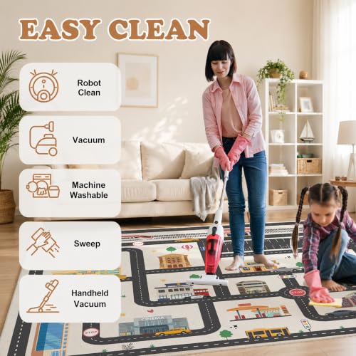 Nayoroom Kids Car Road Playroom Rug 4x6 ft Faux Wool City Map Non-Slip