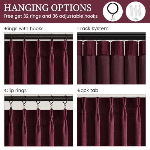 Ruby Velvet Curtain Set with Pinch Pleats - 4 Panels 40x84 Inch, Blackout, Elegant Home Decor