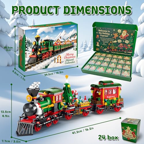 Rubypop Christmas Train Advent Calendar 2026 Building Blocks Set for Kids - Holiday Train Toy for Ages 6-12