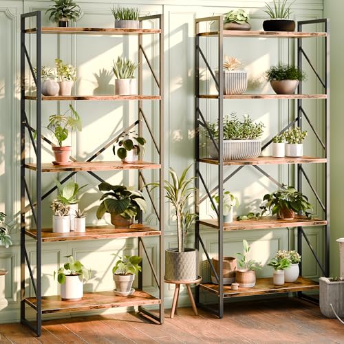 Shintenchi 2 Pieces 5 Tiers Bookshelf, Classically Tall Bookcase