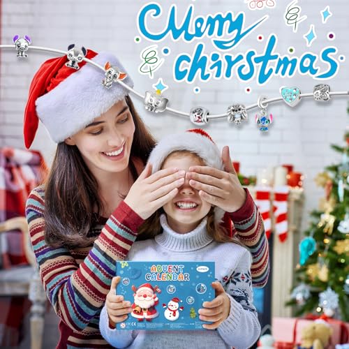 iMiibel Advent Calendar 2026 Kids Gift Set: 24 Day Countdown with 2 Bracelets & 22 DIY Charm Beads (Blue)