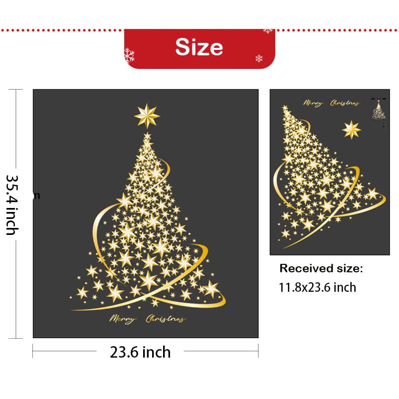 Cityhermit 2 Pack Christmas Window Clings Large Gold Xmas Decor Static Stickers