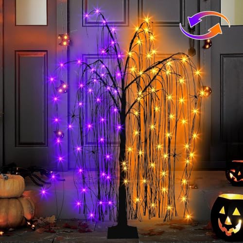 Lighted Halloween Tree 4FT Black & Purple Spooky Willow Outdoor Decoration