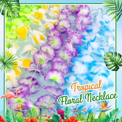 200 Count Hawaiian Lei Bulk - Tropical Silk Flower Necklaces for Parties & Events, Aloha Summer Decorations