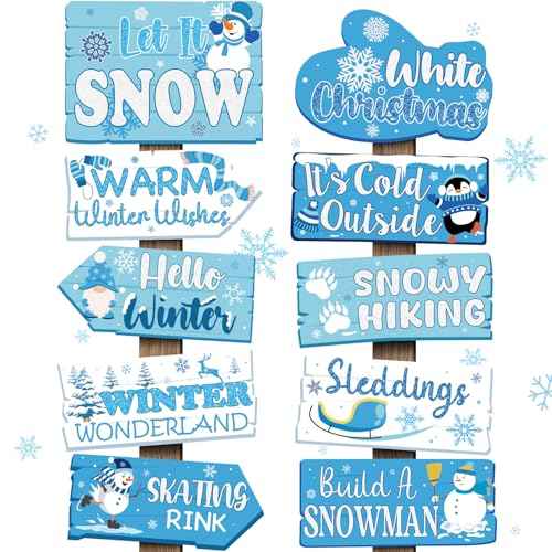 20 Pcs Winter Wonderland Christmas Decorations Let It Snow Party Directional Sign Winter Holiday Party Decorations for Door Wall Yard Photo Props Christmas Signs