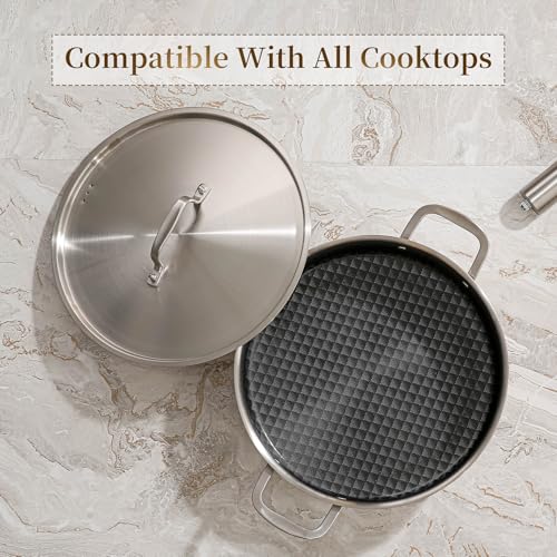 8 Quart Tri-Ply Stainless Steel Braiser Pan with Non-Stick Ceramic Coating