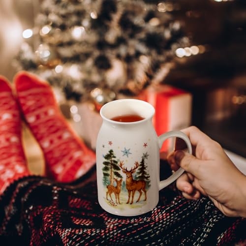 Hushee Watercolor Christmas Mug Set of 4 with Gift Box, 13.5 oz Holiday Tea Cups