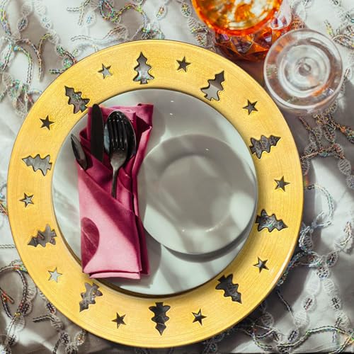 Kazozobi Gold Christmas Tree Charger Plates 13-Inch Set of 6 Reusable Holiday Table Decor