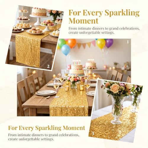 ShinyBeauty Gold Sequin Table Runner 12x108 Inch 20 Packs for Party