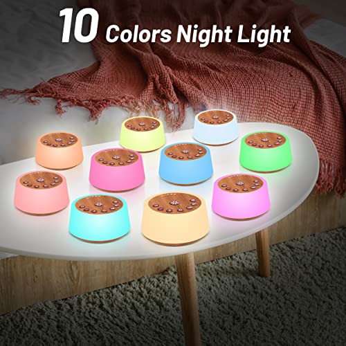 Wood Grain Color Noise Sound Machine with 10 Night Lights 25 Soothing Sounds