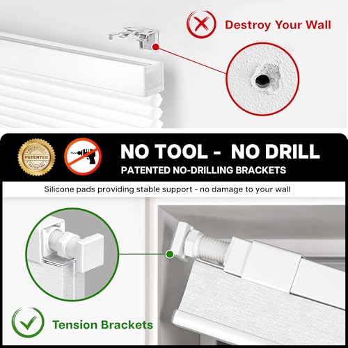 LazBlinds No Drill Cordless Cellular Blackout Shades - Silver White, 47" W x 48" H