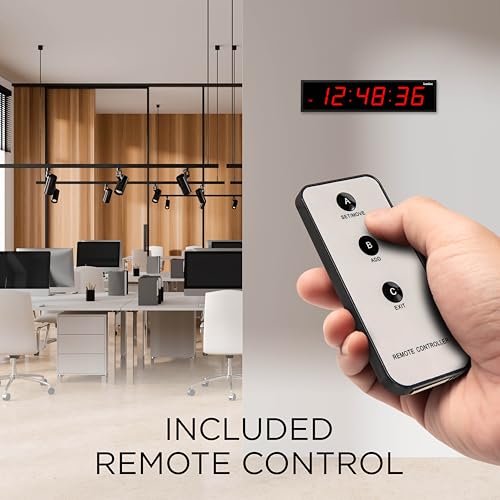 Oversized Digital Wall Clock 24 Inch Red LED Display - Large Modern Timepiece with Remote