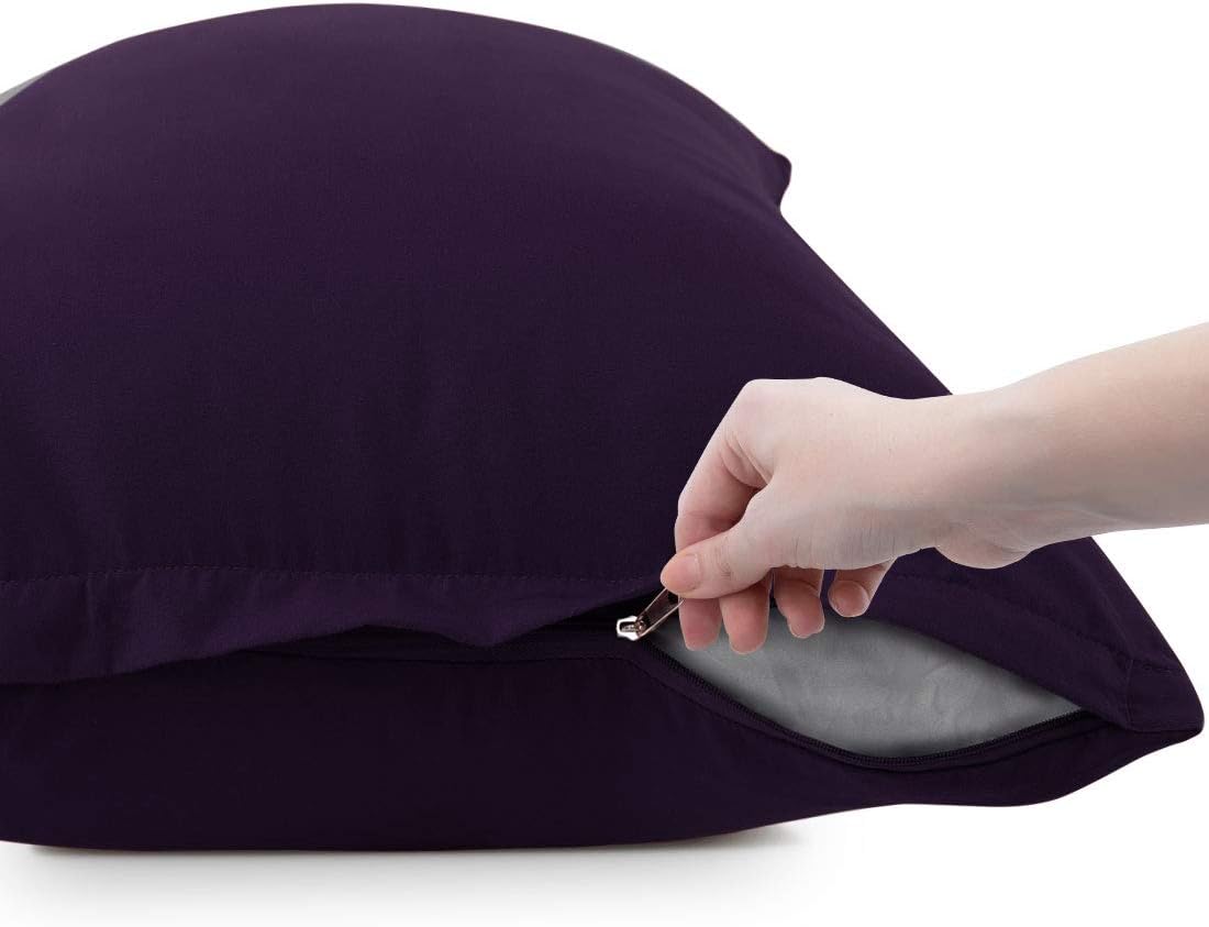 PiccoCasa Zippered Pillowcases - Soft 100% Brushed Microfiber Set of 2 | Standard Size 20"x26" - Plum