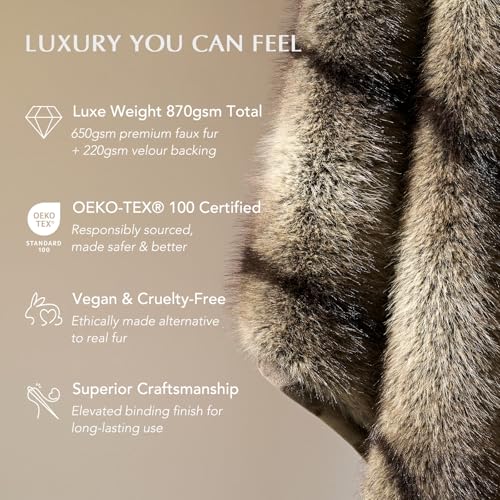 EverGrace Faux Fur Throw Blanket 60x80 Ombré Sable Brown Luxury Plush