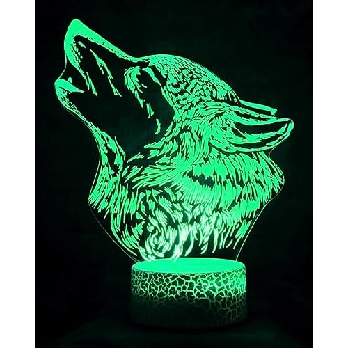 3D Wolf Night Light Lamp Illusion Night Light 16 Color Changing Table Desk Decoration Lamps Gift Acrylic Flat ABS Base USB Cable Toy