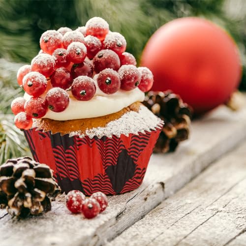 Whaline 600pcs Christmas Buffalo Plaid Cupcake Liners 2 x 1.2 inch, Holiday Paper Baking Cups for Xmas Party