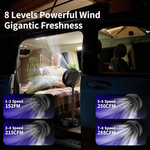 10-Inch Portable Foldable Battery Fan with 8 Speed & Oscillation - Black