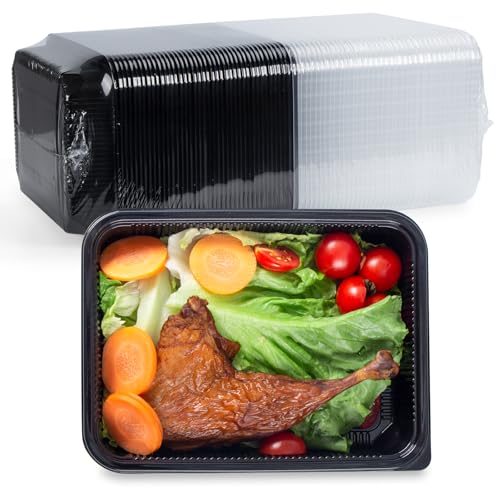 Leakproof Black 48 oz Meal Prep Container - Single Compartment, Jumbo Size, 40 Pack