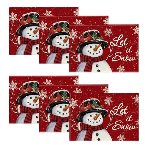 Artoid Mode 12x18 Red Snowman Placemats (Set of 6) Christmas Holiday Table Mats 12" x 18"
