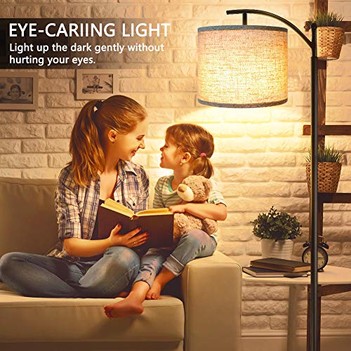 Floor Lamp for Living Room with Beige Shade - 3 Color Temperatures LED Bulb Tall Industrial Standing Lamp Reading Bed Office Black+Beige Shade