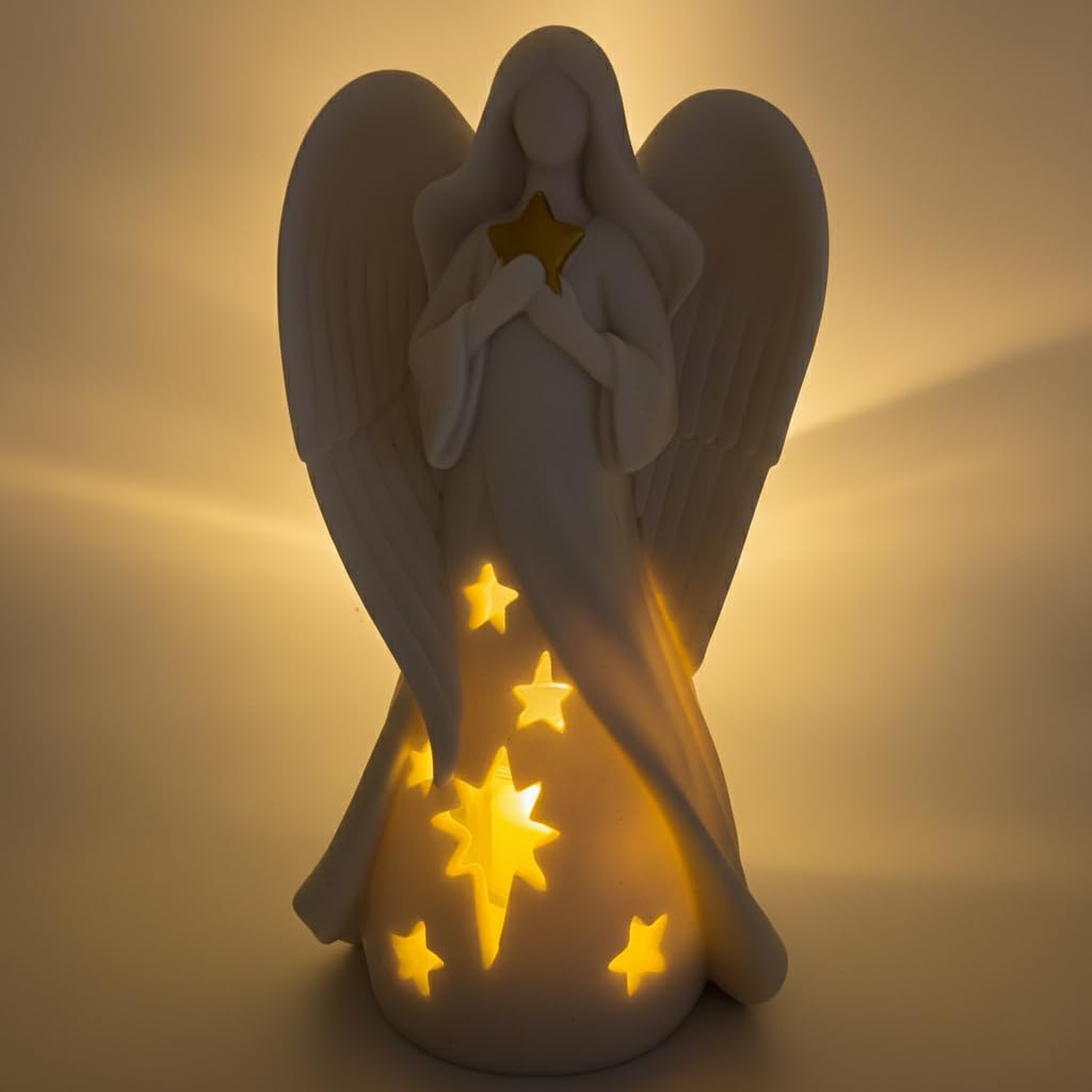 OakiWay Star Angel Tealight Candle Holder - Flickering LED for Memorial & Bereavement Decor