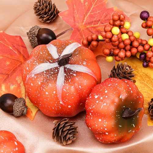29 Pcs Artificial Pumpkins Decor Set,Fall Home Decorations Including Mini Pumpkins,Maple Leaves,Acorns,Pine Cones,Berries for Home Fall Halloween Thanksgiving Pumpkin Table Decor