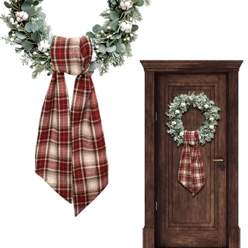Vickasi E Red Buffalo Plaid Wreath Sash for Front Door Holiday Decorations